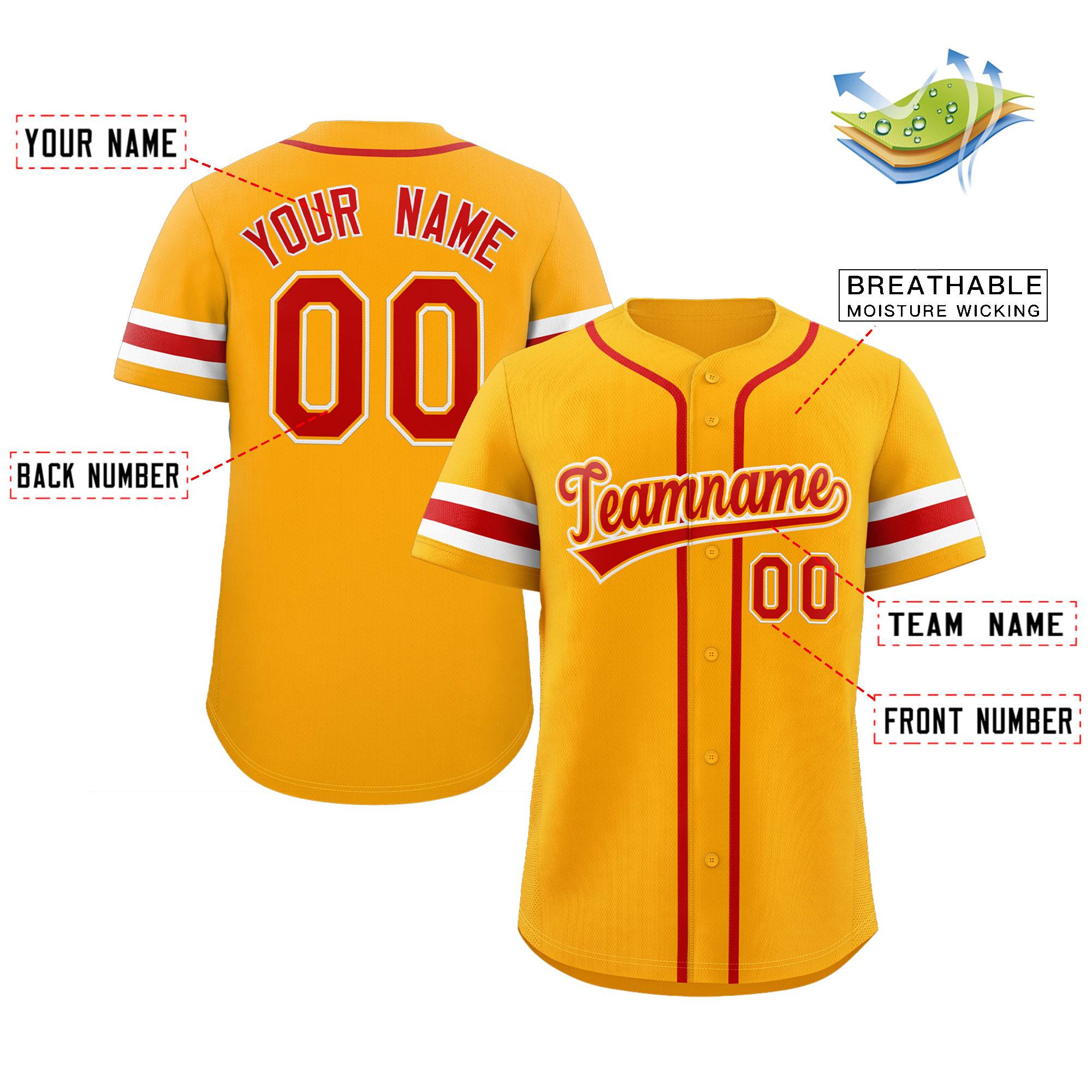 Maillot de baseball authentique de style classique jaune rouge-blanc personnalisé