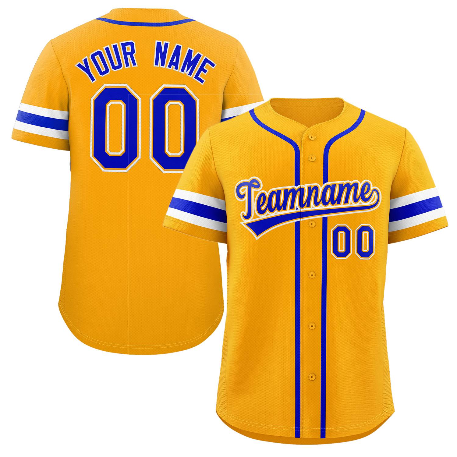 Maillot de baseball authentique de style classique jaune royal-blanc personnalisé