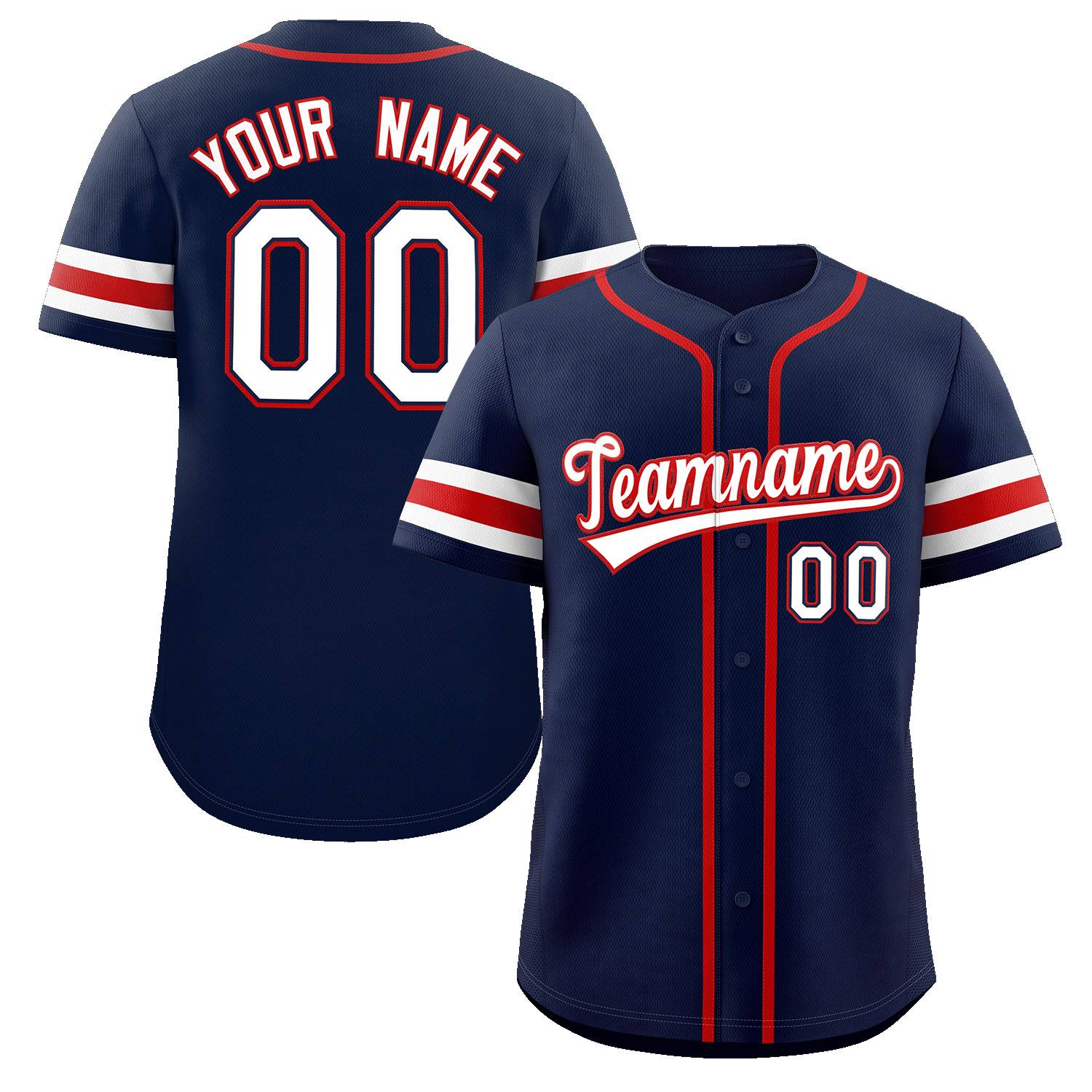 Custom Navy White-Red Classic Style Authentic Baseball Jersey