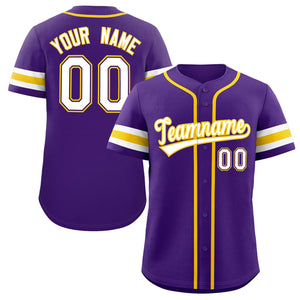 Maillot de baseball authentique de style classique violet blanc-jaune personnalisé