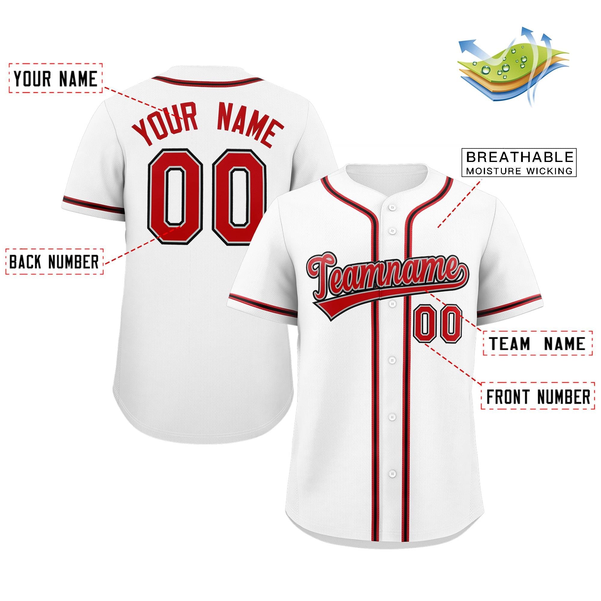 Maillot de baseball authentique de style classique blanc rouge-blanc personnalisé