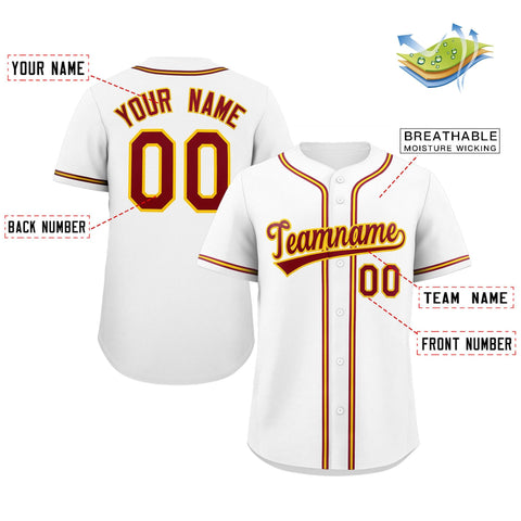Custom White Red-Yellow Classic Style Authentic Baseball Jersey