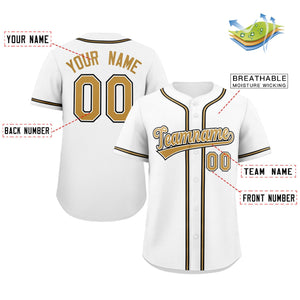 Custom White Gold-White Classic Style Authentic Baseball Jersey