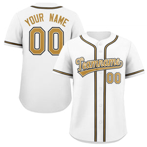 Custom White Gold-White Classic Style Authentic Baseball Jersey