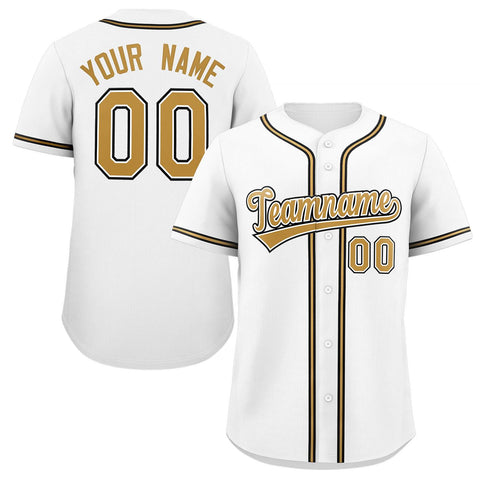 Custom White Gold-White Classic Style Authentic Baseball Jersey