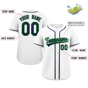 Maillot de baseball authentique de style classique blanc-vert personnalisé personnalisé