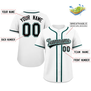 Custom White Black-Green Classic Style Authentic Baseball Jersey