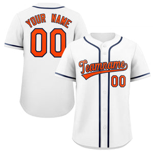 Custom White Orange-Navy Classic Style Authentic Baseball Jersey