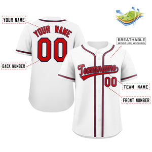 Custom White Red-Navy Classic Style Authentic Baseball Jersey