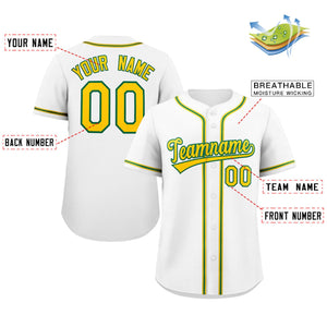 Maillot de baseball authentique de style classique blanc jaune-vert personnalisé