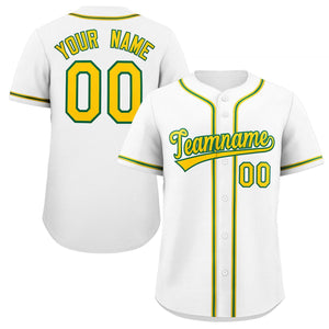 Maillot de baseball authentique de style classique blanc jaune-vert personnalisé