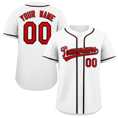 Custom White Red-Brown Classic Style Authentic Baseball Jersey