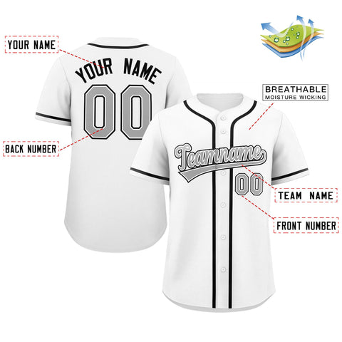 Custom White Gray-Black Classic Style Authentic Baseball Jersey