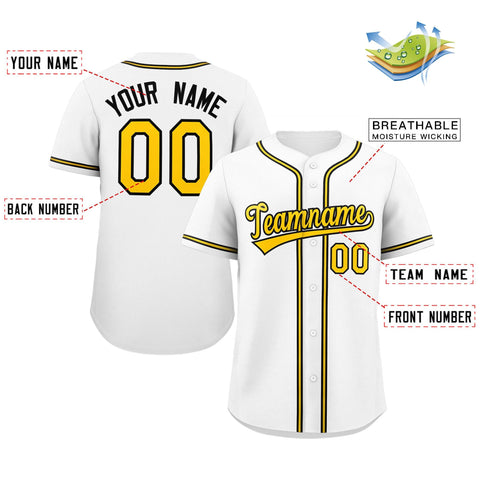 Custom White Yellow-Black Classic Style Authentic Baseball Jersey