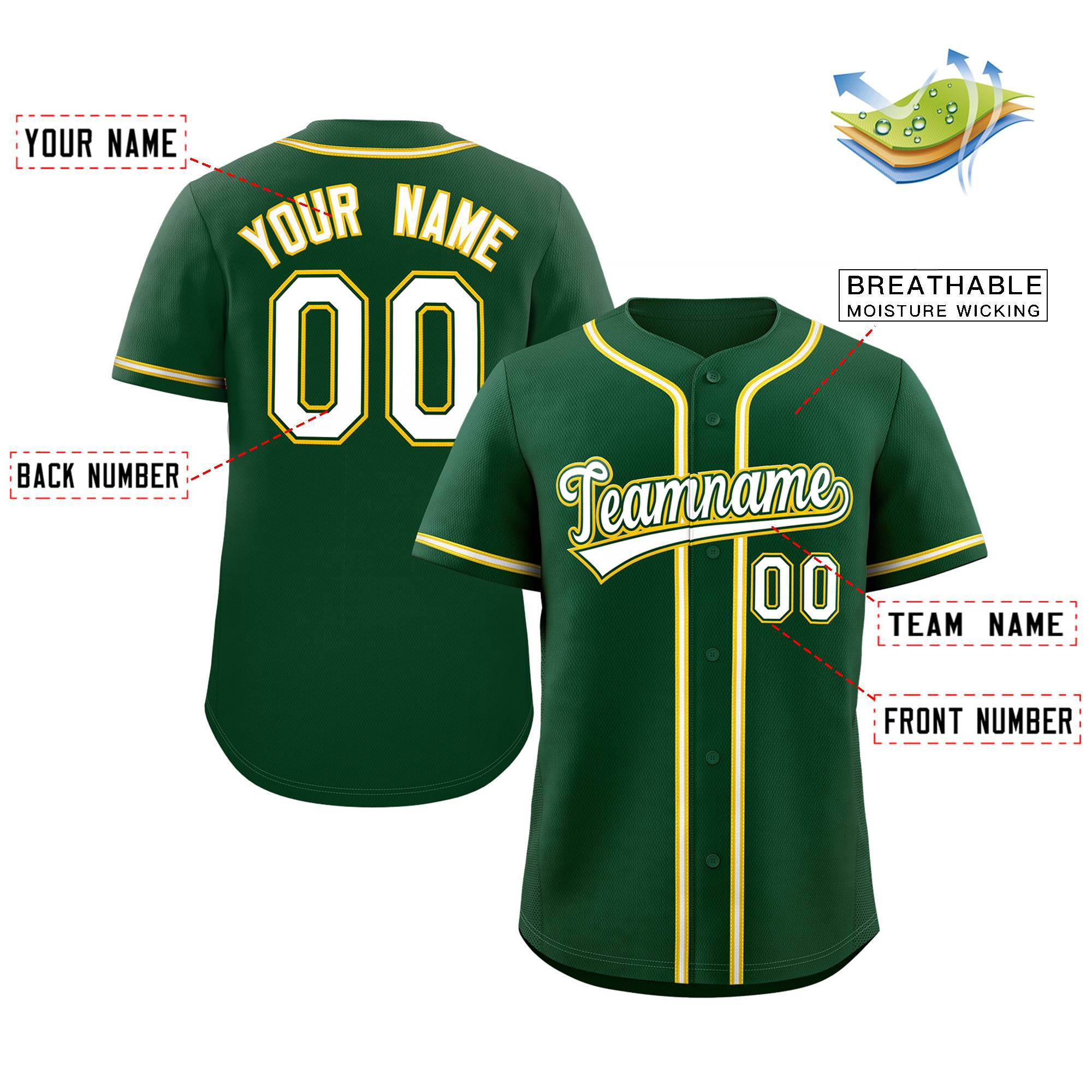 Maillot de baseball authentique de style classique personnalisé vert blanc jaune