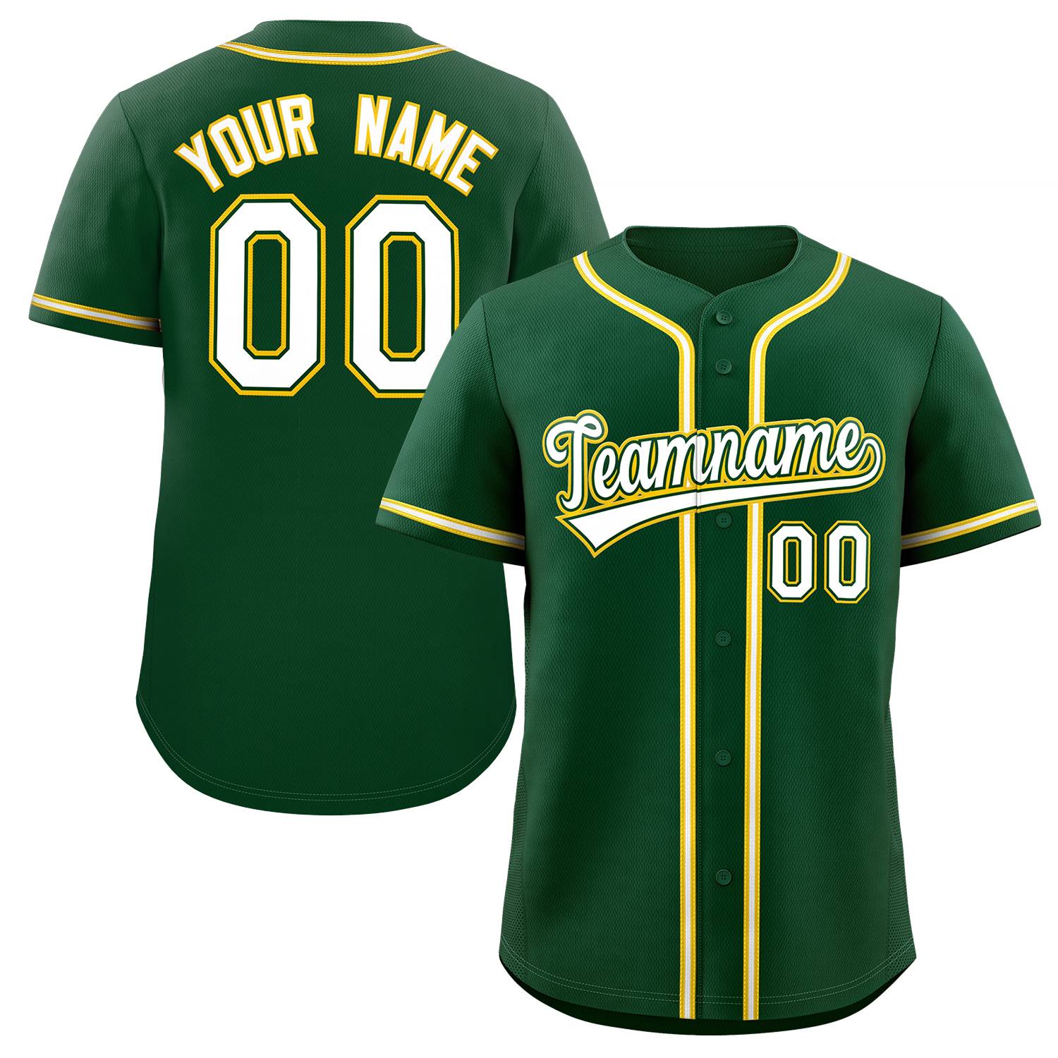 Custom Green White Yellow Classic Style Authentic Baseball Jersey