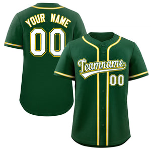 Maillot de baseball authentique de style classique personnalisé vert blanc jaune