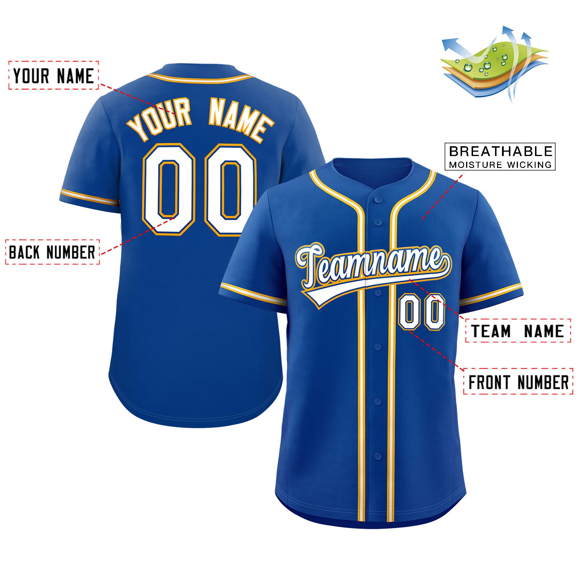 Custom Royal White-Yellow Classic Style Authentic Baseball Jersey