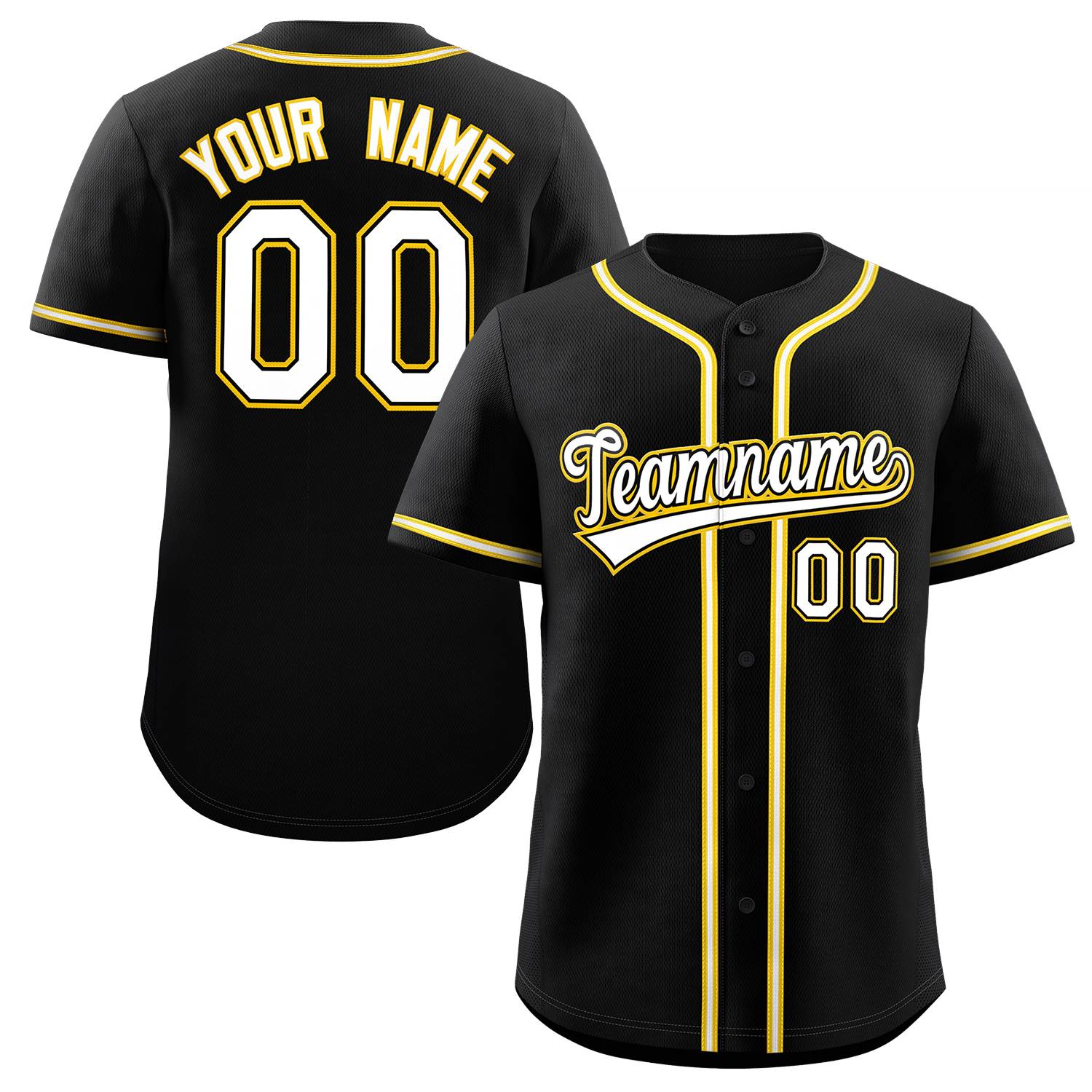 Custom Black White-Yellow Classic Style Authentic Baseball Jersey