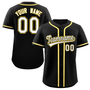 Maillot de baseball authentique de style classique noir blanc-jaune personnalisé