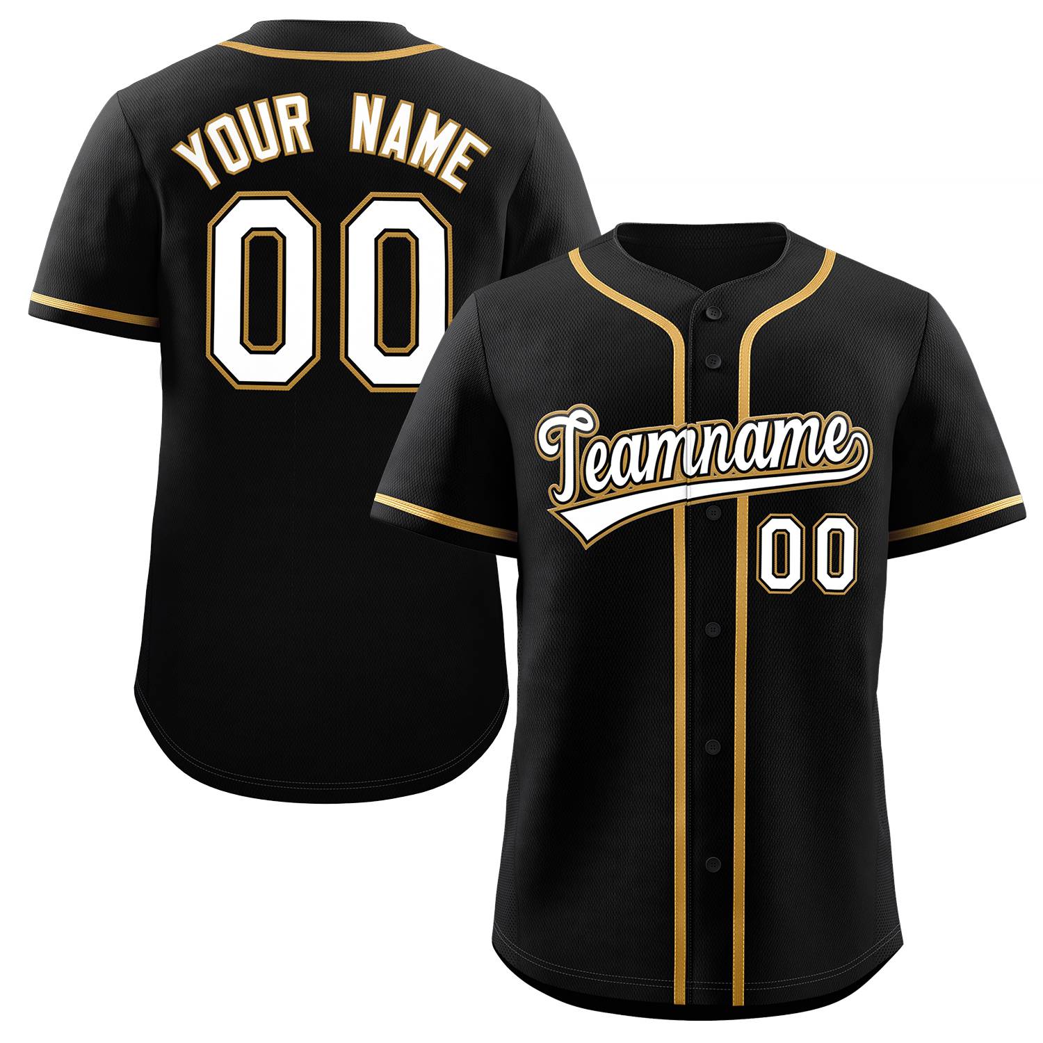 Custom Black White-Gold Classic Style Authentic Baseball Jersey