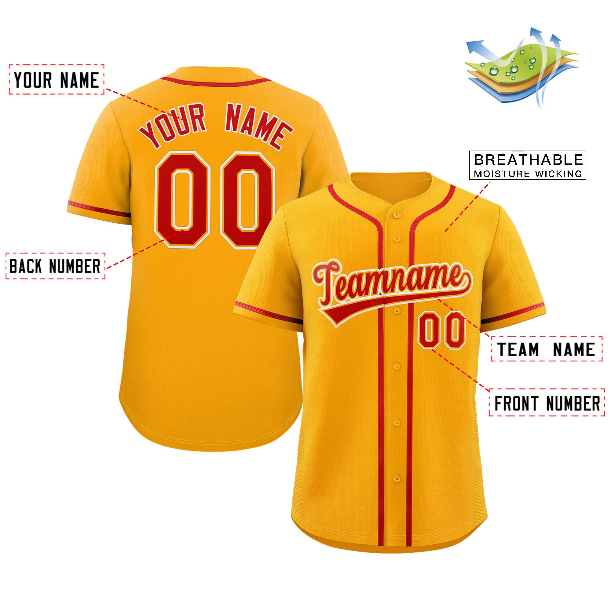 Maillot de baseball authentique de style classique jaune rouge-blanc personnalisé