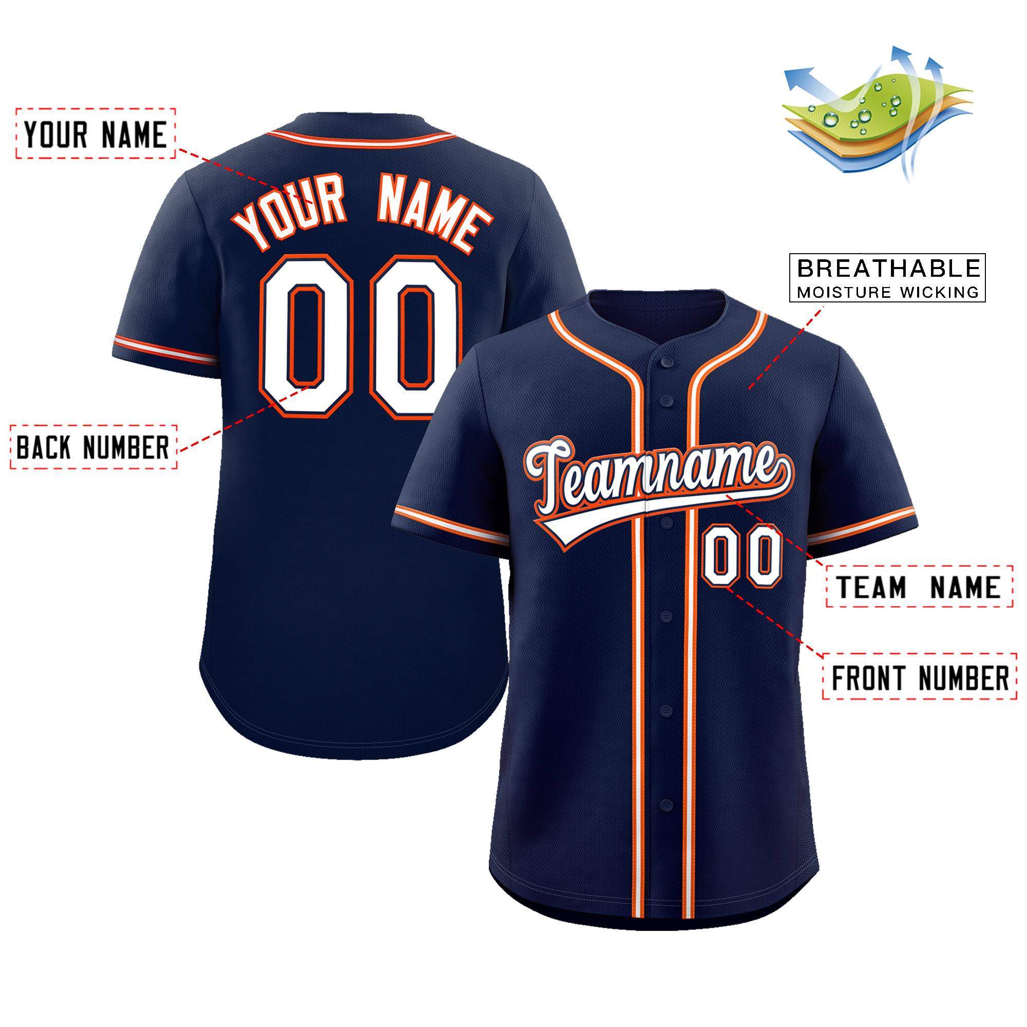 Custom Navy White-Orange Classic Style Authentic Baseball Jersey