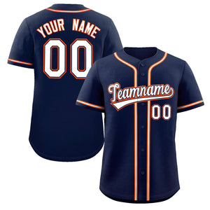 Maillot de baseball authentique de style classique bleu marine blanc-orange personnalisé