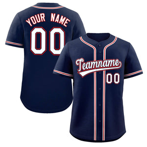 Custom Navy White-Red Classic Style Authentic Baseball Jersey