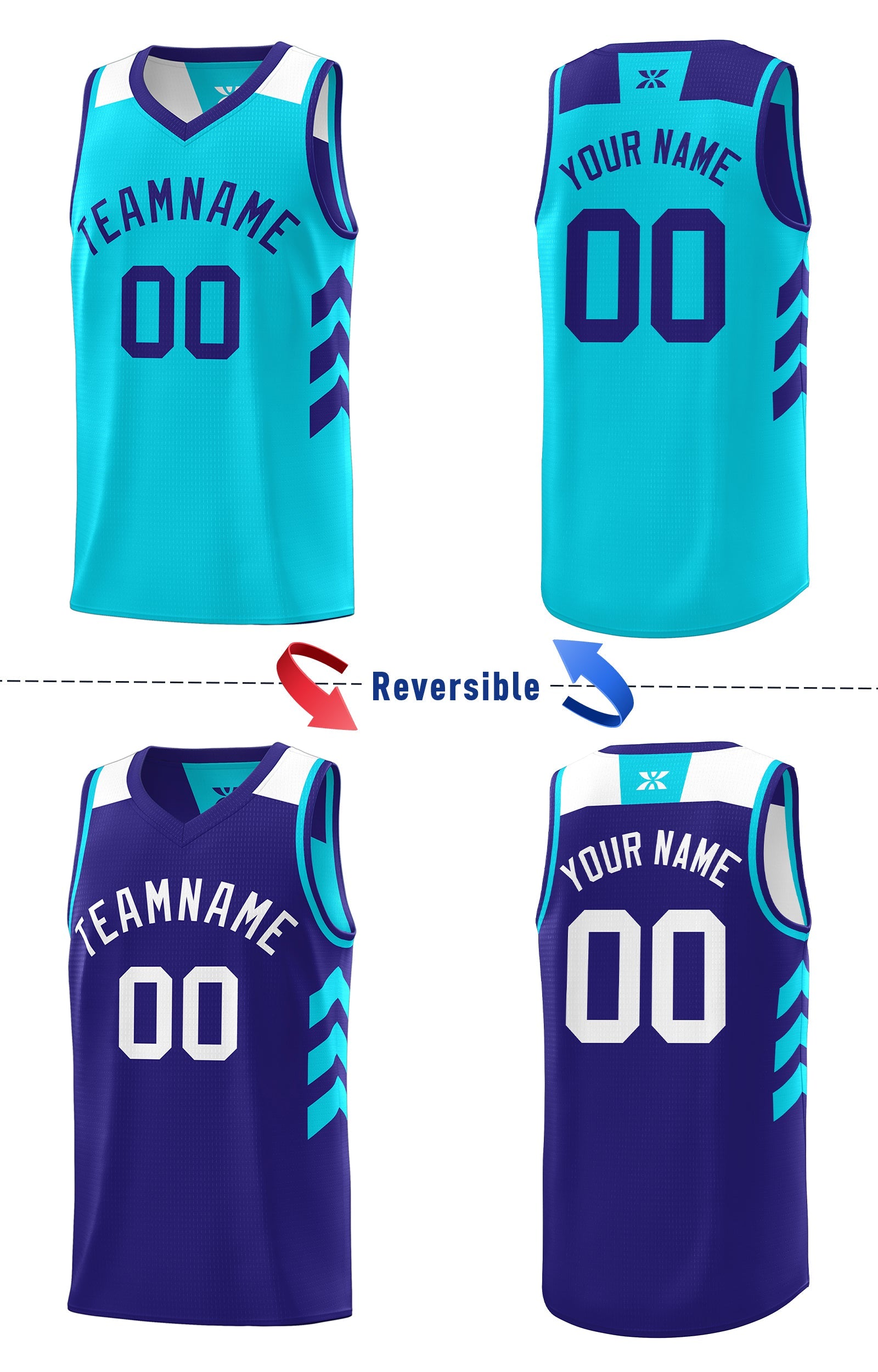 Maillot de basket-ball personnalisé violet Aqua Double Side