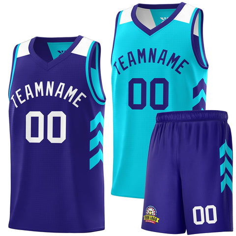 Custom Purple Aqua Double Side Sets Basketball Jersey