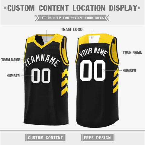 Custom Black Yellow Reversible Double Side Tops Basketball Jersey