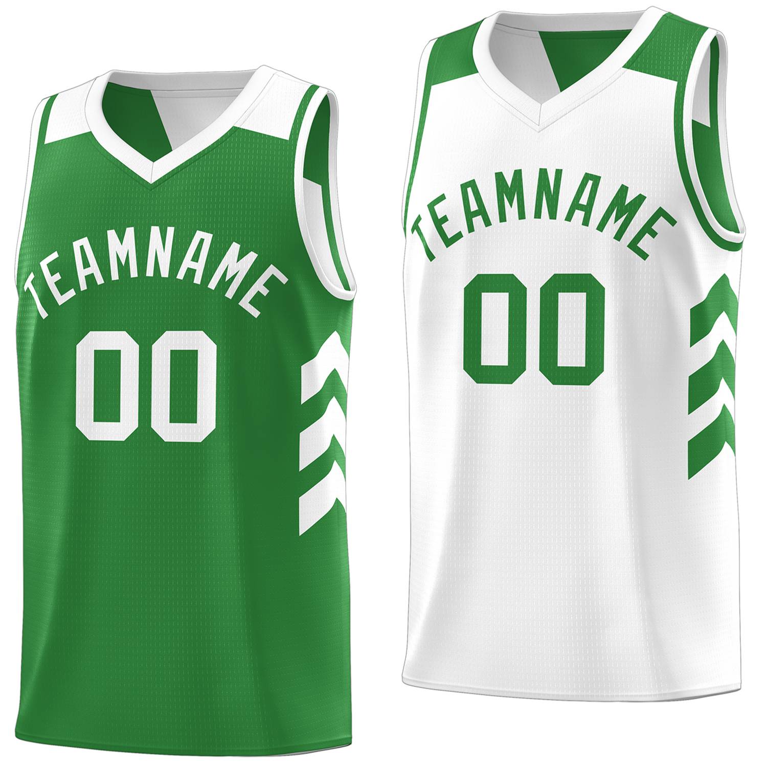 Maillot de basket-ball réversible personnalisé, vert et blanc, double face