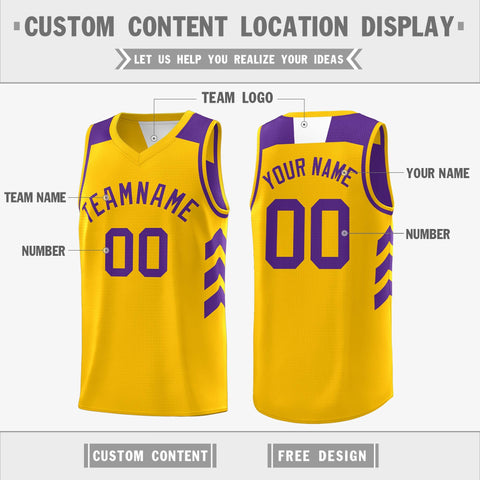 Custom Purple Yellow Reversible Double Side Tops Basketball Jersey