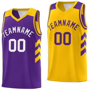 Custom Purple Yellow Reversible Double Side Tops Basketball Jersey