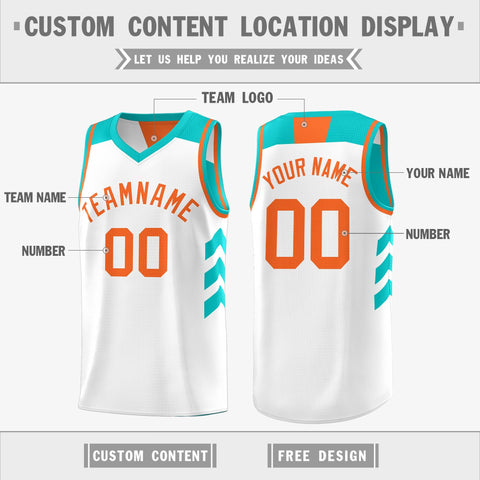 Custom Teal White-Orange Reversible Double Side Tops Basketball Jersey