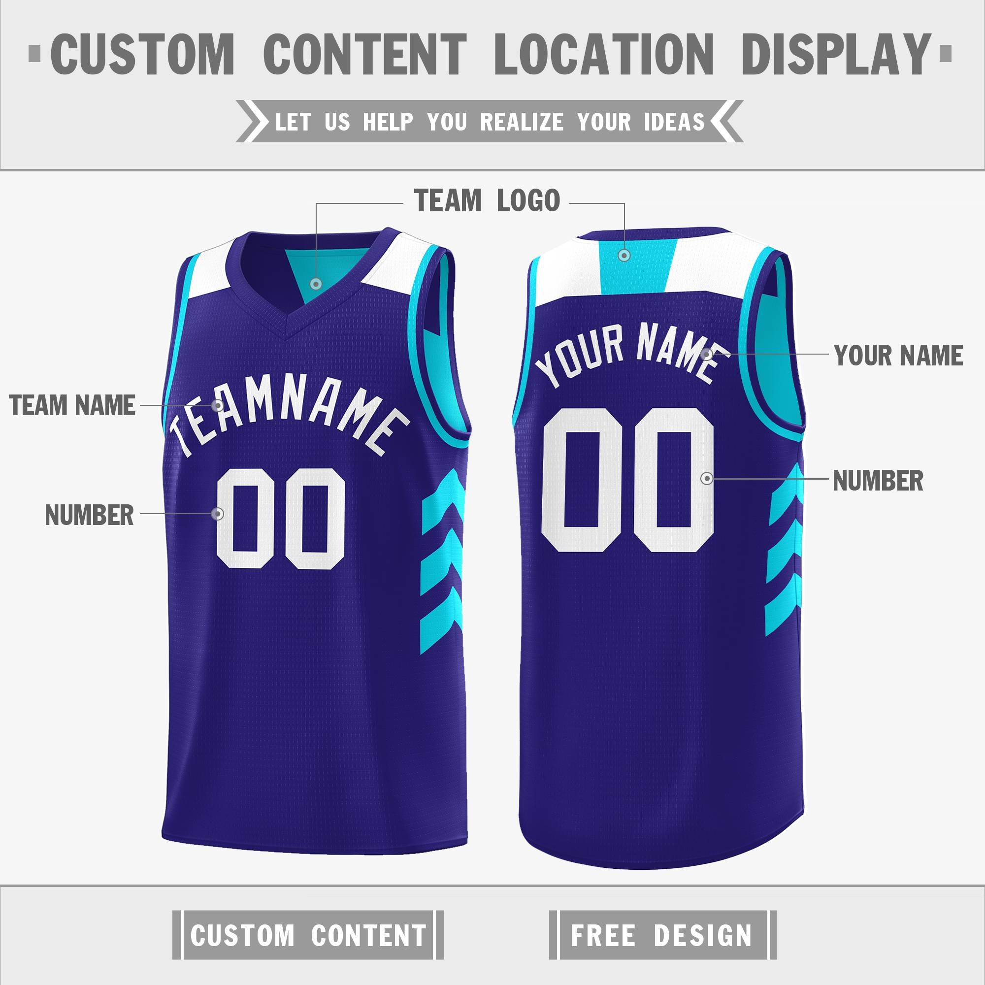 Custom Royal Aqua-White Reversible Double Side Tops Basketball Jersey