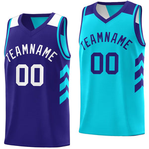 Custom Royal Aqua-White Reversible Double Side Tops Basketball Jersey