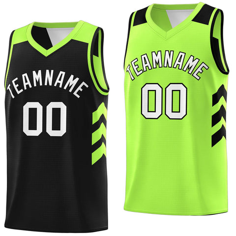 Custom Black Neon Green-White Reversible Double Side Tops Basketball Jersey