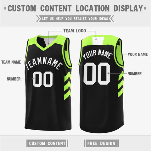 Custom Black Neon Green-White Reversible Double Side Tops Basketball Jersey