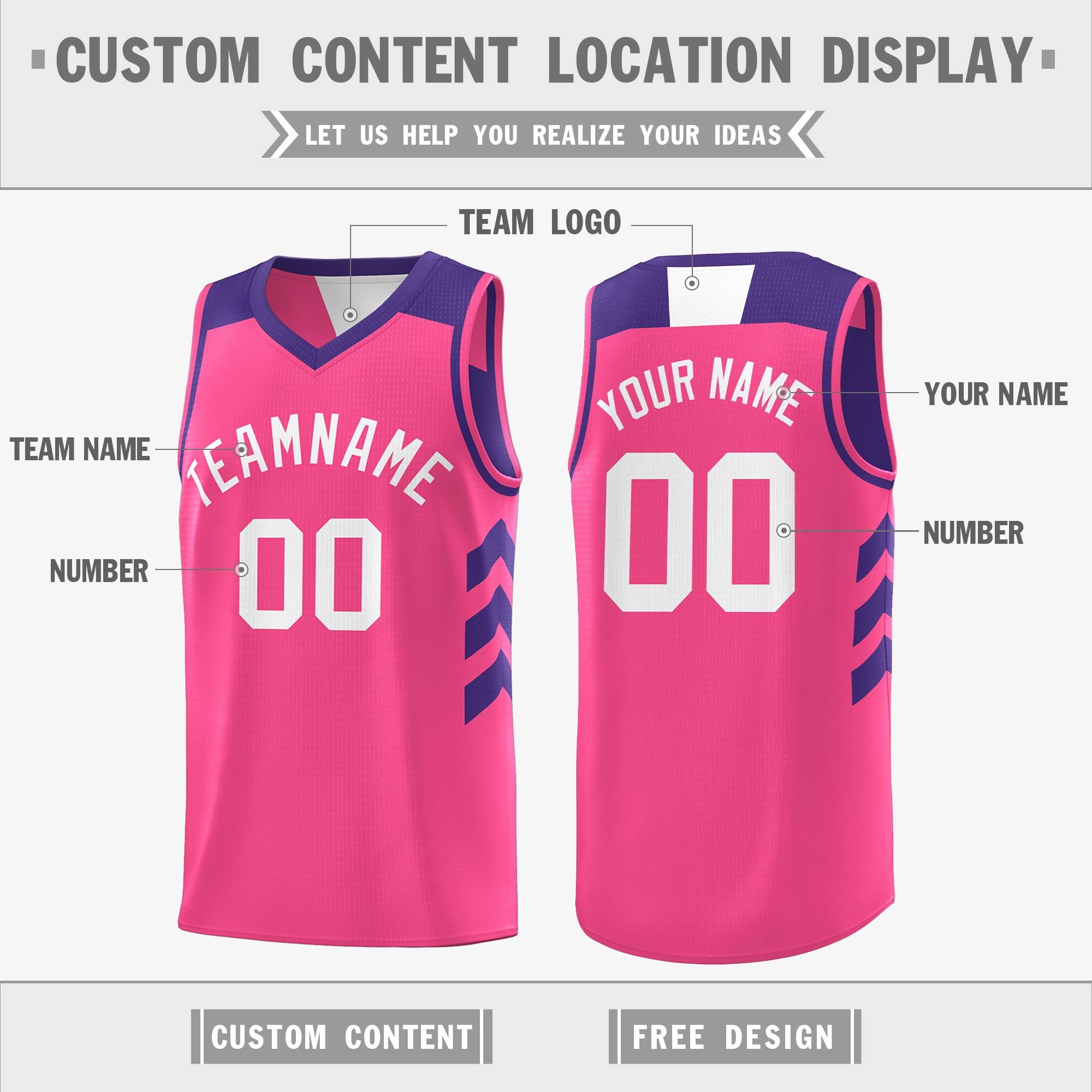 Custom Purple Pink-White Reversible Double Side Tops Basketball Jersey