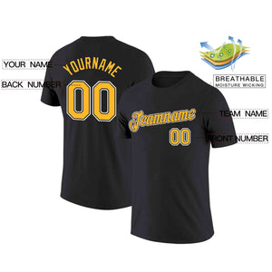 Custom Black Yellow-White Classic Style Crew neck T-Shirts Full Sublimated