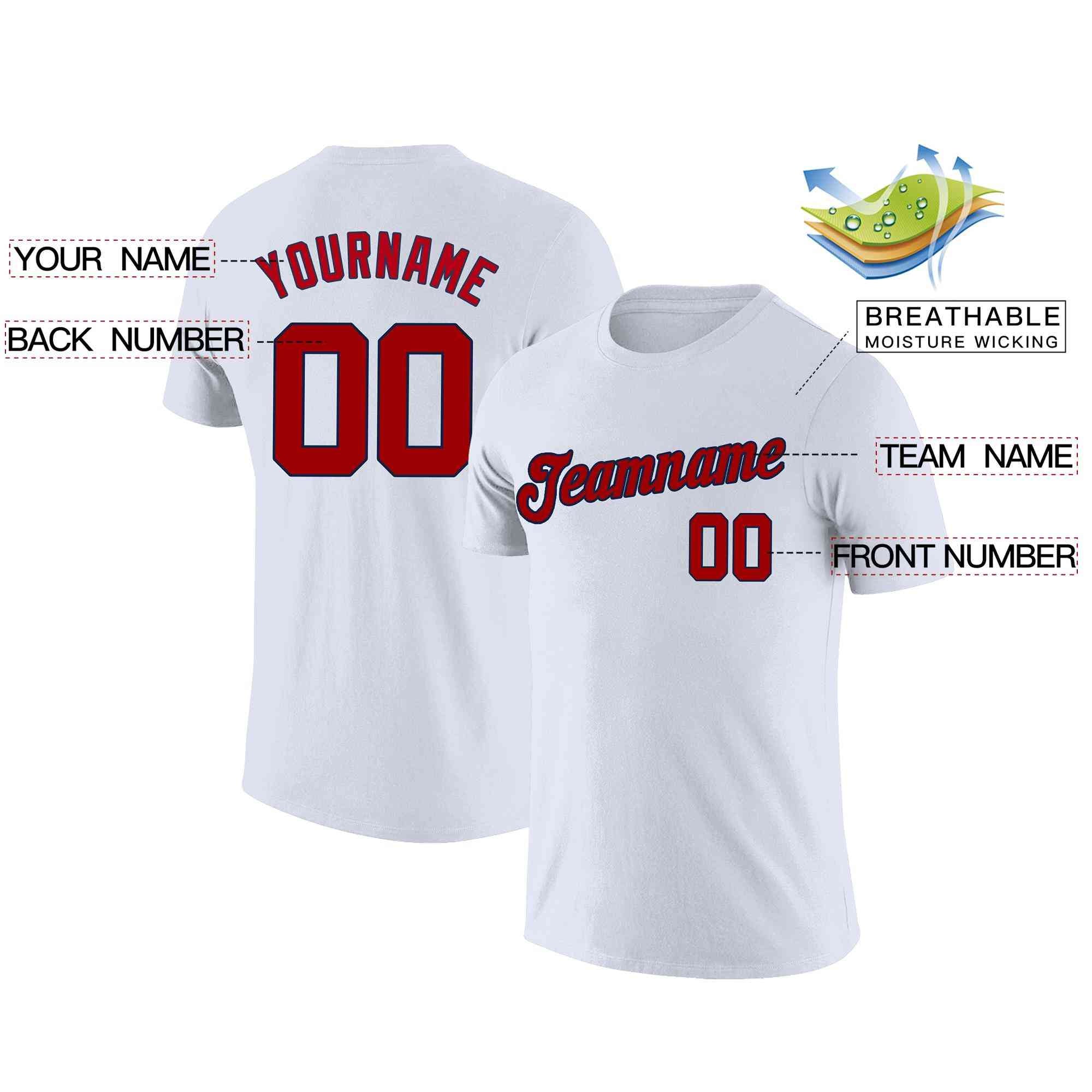 Custom White Red-Navy Classic Style Crew neck T-Shirts Full Sublimated