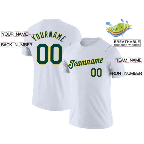 Custom White Green-Yellow Classic Style Crew neck T-Shirts Full Sublimated