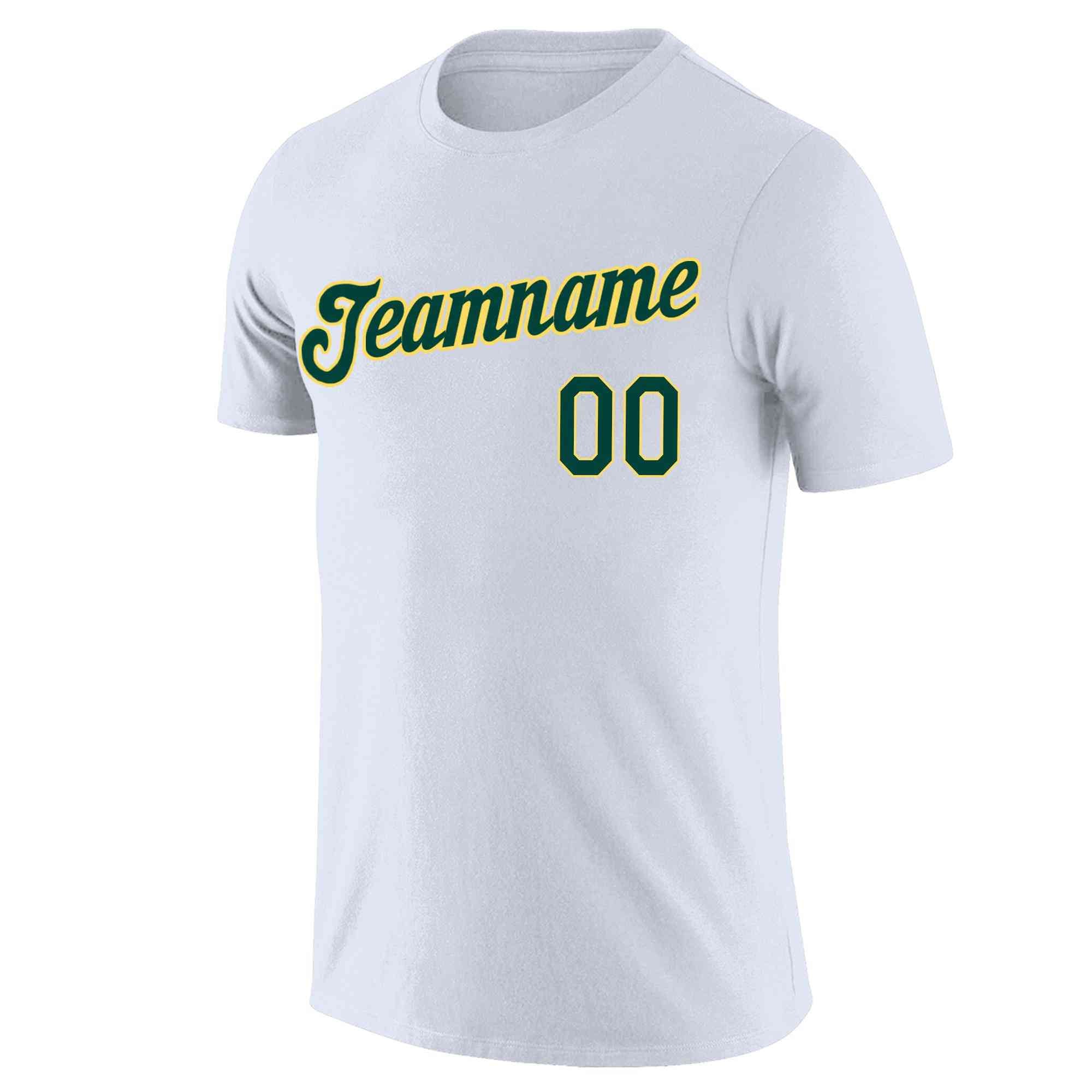 T-shirts à col rond de style classique blanc vert-jaune personnalisés entièrement sublimés