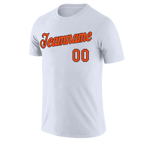 Custom White Orange-Black Classic Style Crew neck T-Shirts Full Sublimated