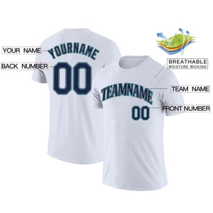 Custom White Navy-Aqua Classic Style Crew neck T-Shirts Full Sublimated