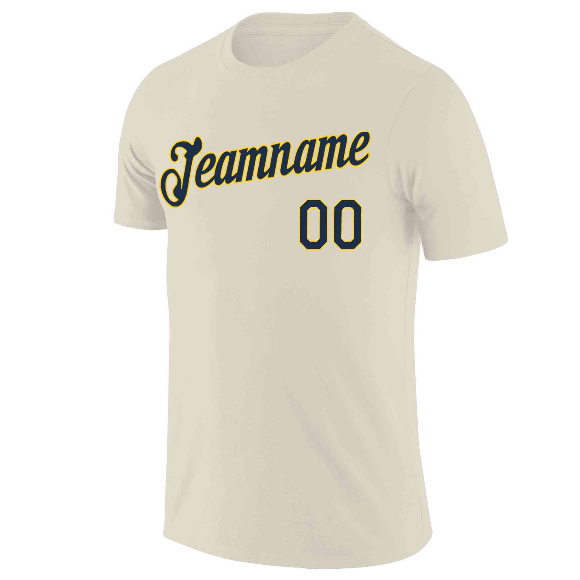 Custom Cream Navy-Yellow Classic Style Crew neck T-Shirts Full Sublimated