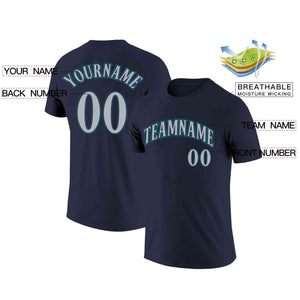 Custom Navy Gray-Aqua Classic Style Crew neck T-Shirts Full Sublimated