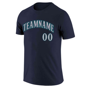 Custom Navy Gray-Aqua Classic Style Crew neck T-Shirts Full Sublimated